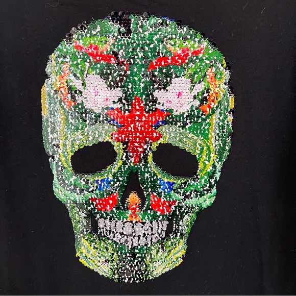 ZARA MEN | REVERSIBLE SEQUINS SKULL T-SHIRT.  Size XL - Picture 6 of 6